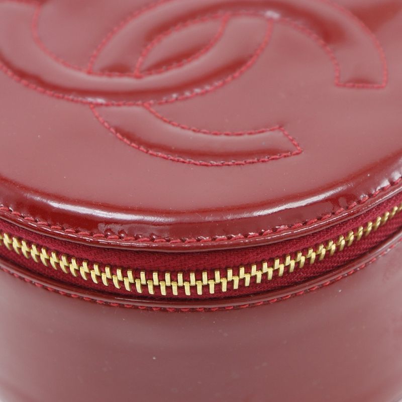 Chanel Coco Mark Jewelry Case Enamel Red Ladies Pouch