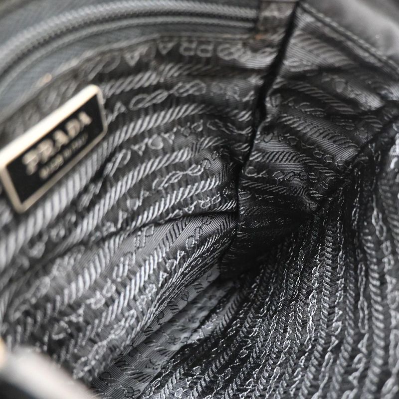 Prada Shoulder Bag Tessuto Nylon Leather Black Silver 87ka852
