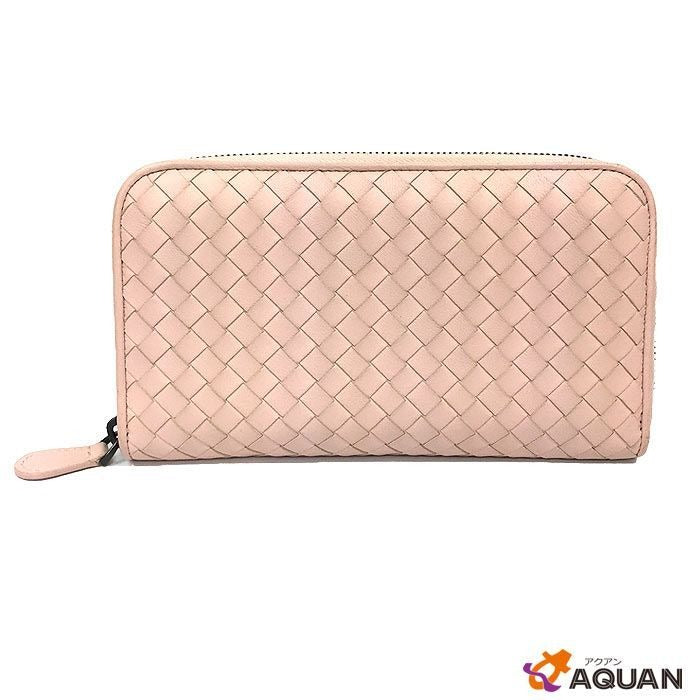 Bottega Veneta Intrecciato Round Zipper Long Wallet in Pink Aq3129