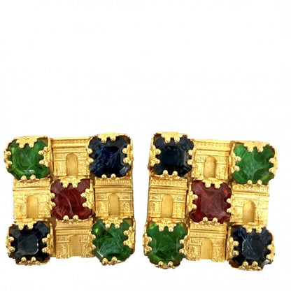Celine Earrings Arc de Triomphe Square Vintage Stone