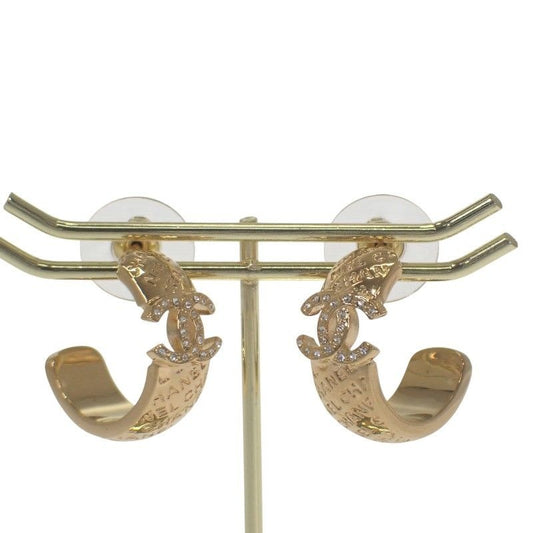 Chanel CC Hoop Earrings C24 P Abd029 Nw438 Metal Rhinestone Gold