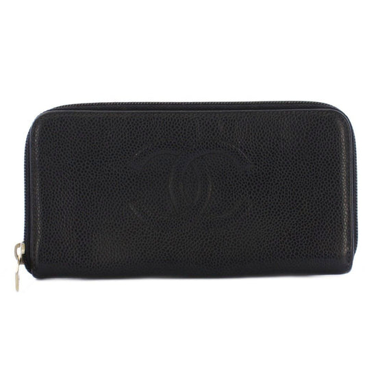 Chanel Wallet Coin Purse Zip Around Caviar Leather CC Logo