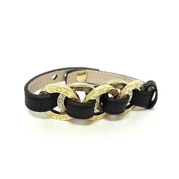 Bvlgari Bracelet Doppio Tondo Multi Charm 33914 Black Leather Metal