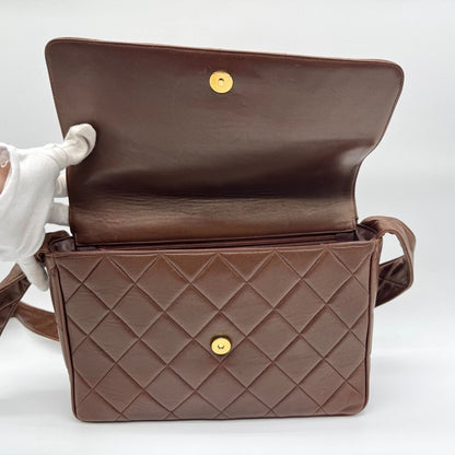 Chanel Shoulder Bag Quilted Lambskin CC Logo Brown Leather — view 11