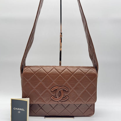 Chanel Shoulder Bag Quilted Lambskin CC Logo Brown Leather