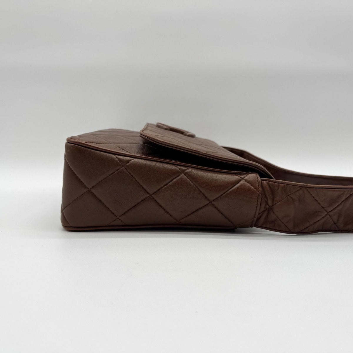 Chanel Shoulder Bag Quilted Lambskin CC Logo Brown Leather — view 3