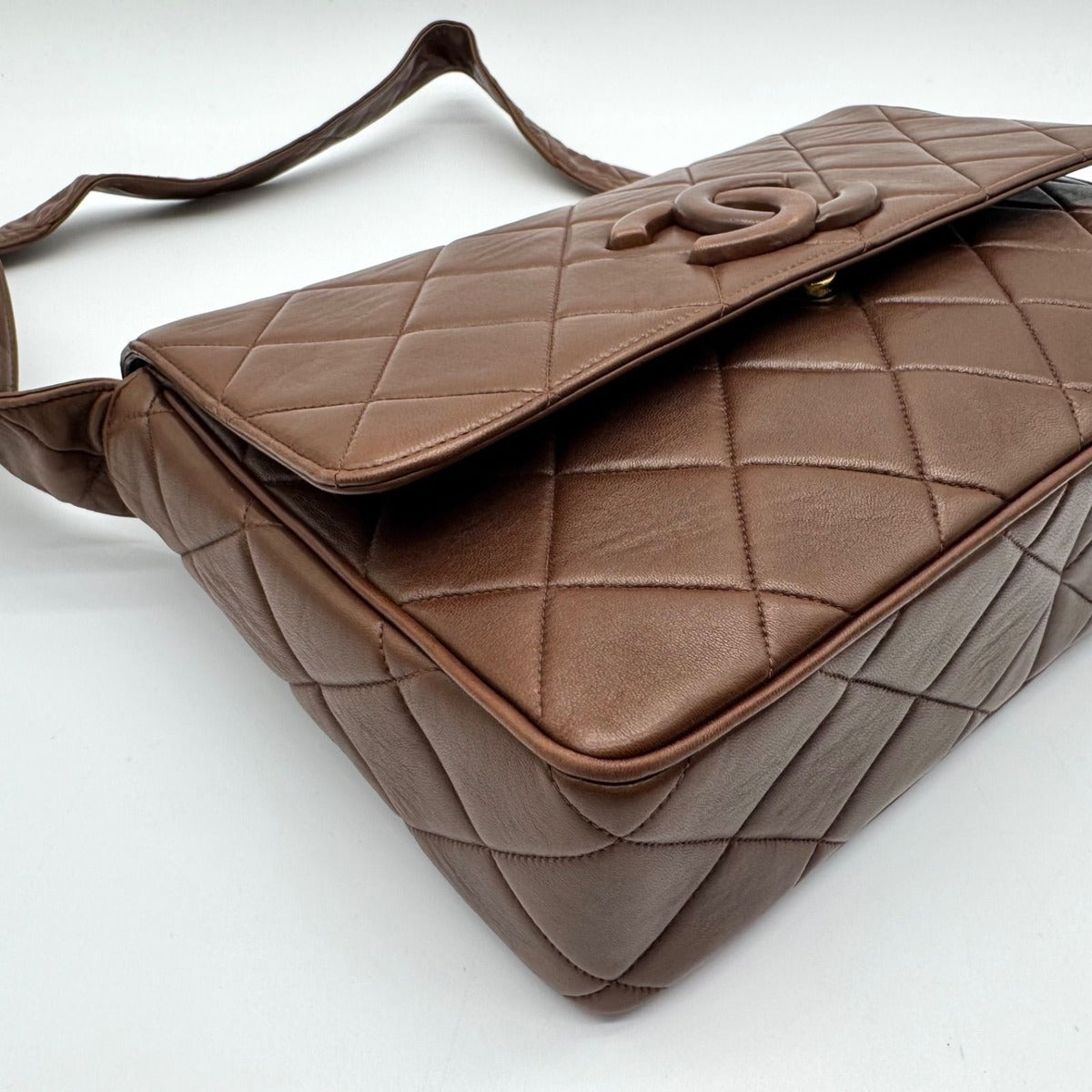 Chanel Shoulder Bag Quilted Lambskin CC Logo Brown Leather — view 7
