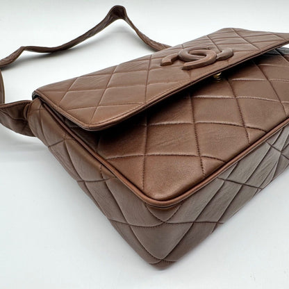 Chanel Shoulder Bag Quilted Lambskin CC Logo Brown Leather — view 7