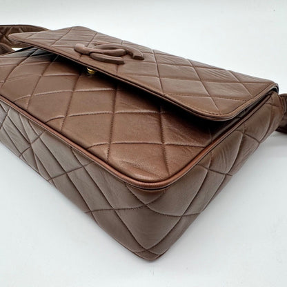 Chanel Shoulder Bag Quilted Lambskin CC Logo Brown Leather — view 8