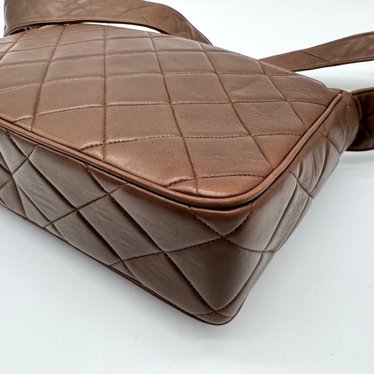 Chanel Shoulder Bag Quilted Lambskin CC Logo Brown Leather — view 10
