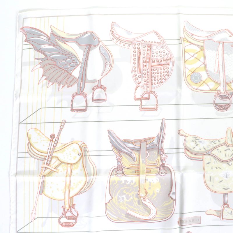 Hermes 2025 Carre Geant Carre 90 All In The Saddle 100% Silk White/jeanne