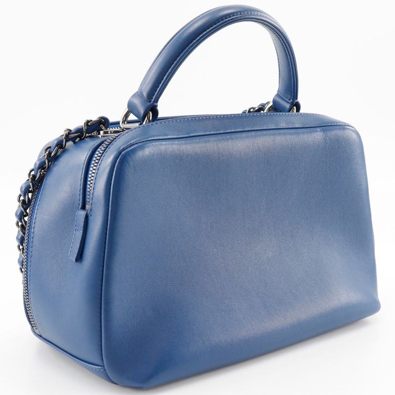 Chanel Trendy Beau Ring Bag 2WAY Shoulder Calf Blue Ladies Handbag