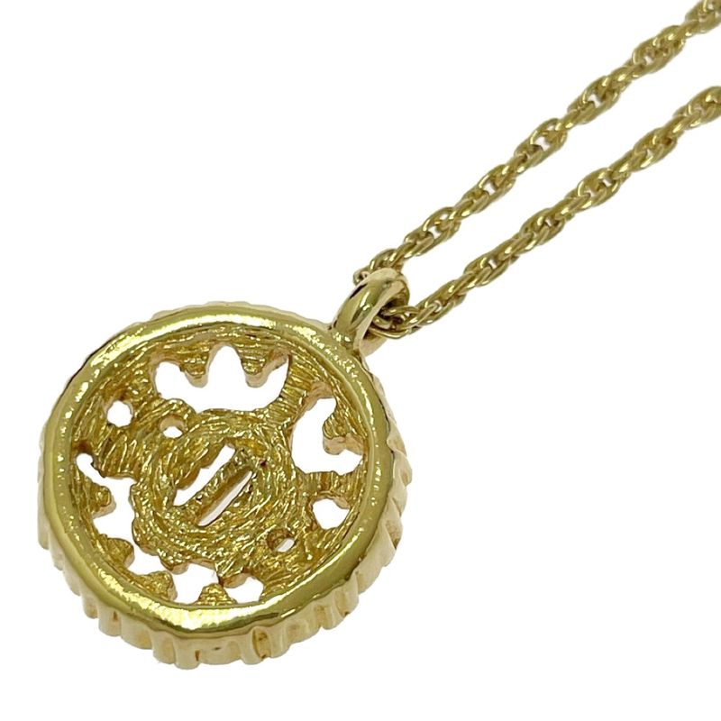 Dior GP Rhinestone Logo Emblem Round Necklace Gold 445537 Necklace