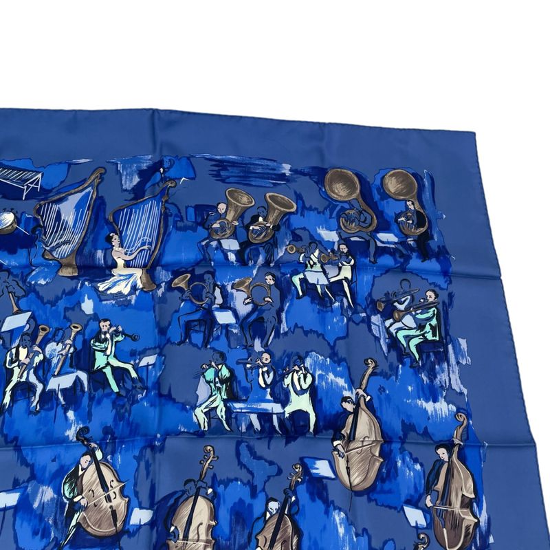 Hermes Carre 90 Large Silk Scarf Concerto Blue