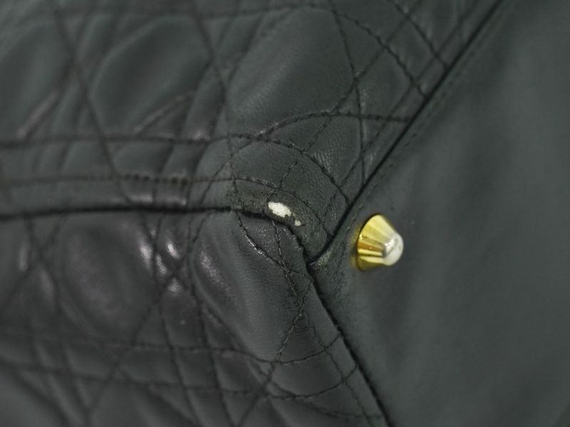 Authentic Christian DIOR Lady Dior Cannage Handbag Leather Black Lady Dior Bag