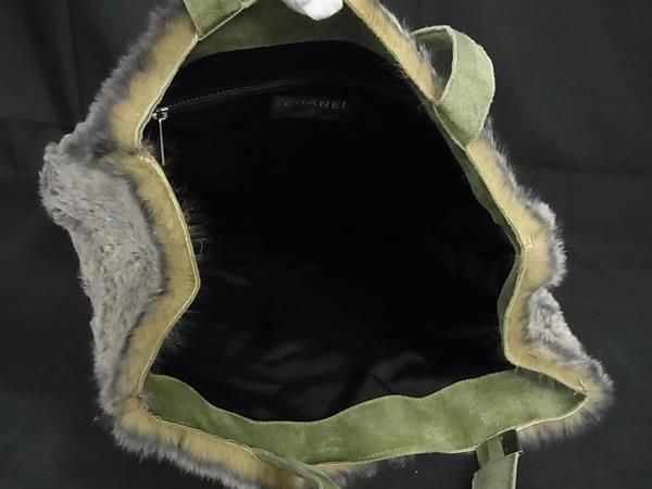 Chanel Coco Mark Rabbit Fur Tote Handbag With Pouch Ladies Grayish As4316
