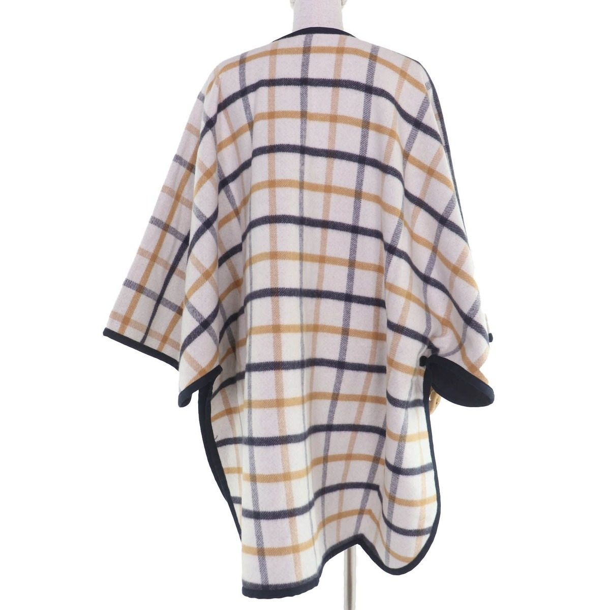 Hermes Wool Cashmere Plaid Large Cape Coat Poncho Multicolor — view 3
