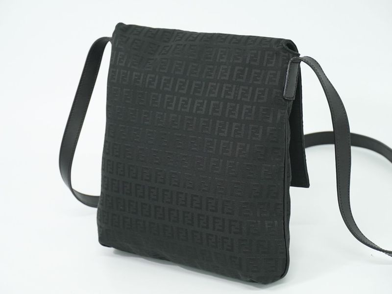 Authentic Fendi Zucchino Shoulder Bag Pochette Canvas Black 8bt127 Zucchino Bag