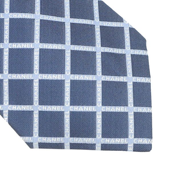 Chanel Necktie Chanel Logo 9cm (3.54in) Silk Navy Plaid