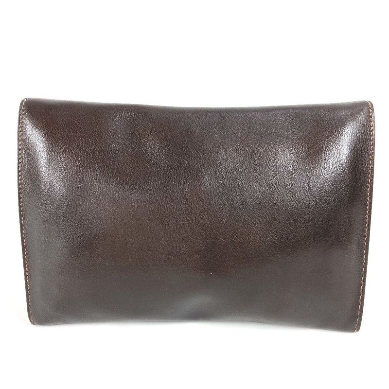 Hermes Clutch Bag Logo Leather Brown