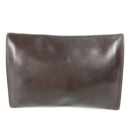 Hermes Clutch Bag Logo Leather Brown