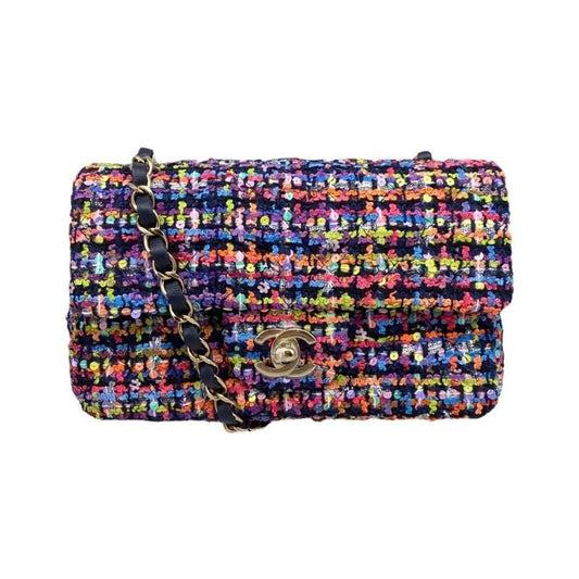 Chanel Shoulder Bag Mini Classic Chain Flap Quilted Tweed Sequins Coco