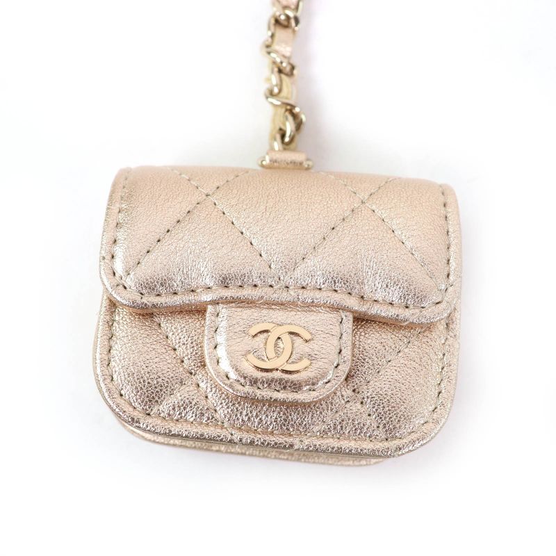 CHANEL Matelasse Leather Coin Case Airpods Pro Case 2024 Ears Gift Gold With