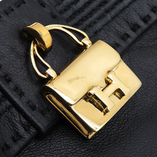 Hermes Gloves Leather Black #6.5 Gold Hardware Black Bolide Kelly [box