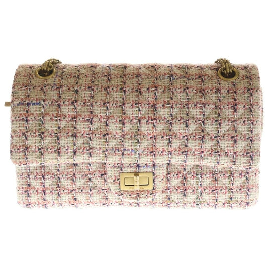 Chanel 2.55 Quilted Double Flap Chain Shoulder Bag Pink Tweed