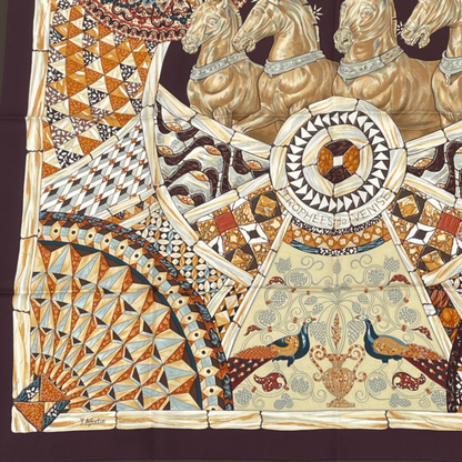 Hermes Carre 90 Victory Of Venice Trophees De Venise Scarf Silk Brown Horse