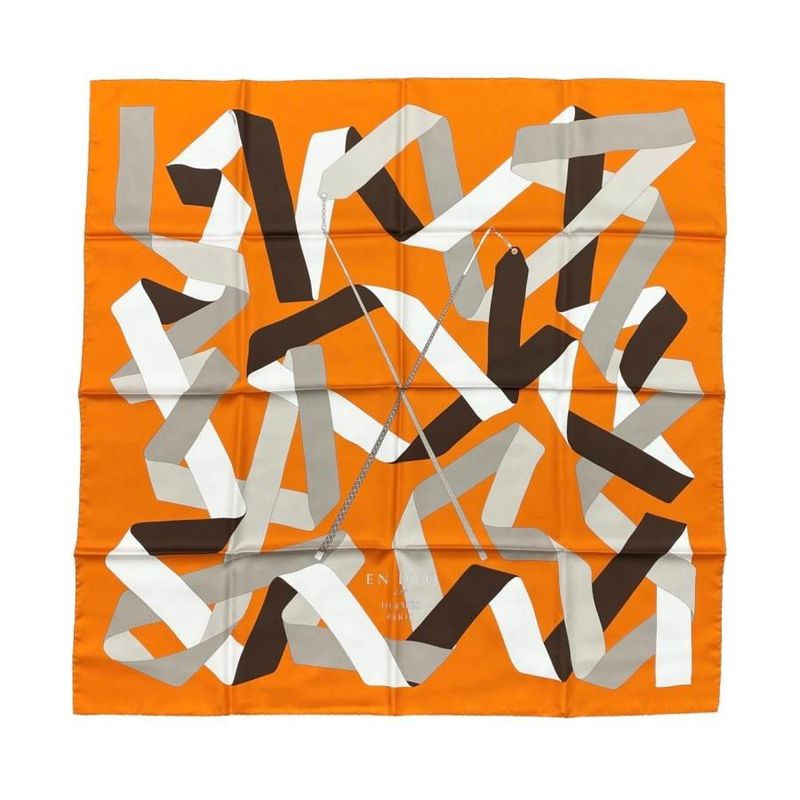 Hermes Silk Scarf Carre 90 En Duo Par Orange White Hermes