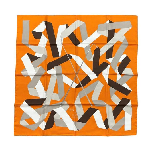 Hermes Silk Scarf Carre 90 EN DUO PAR Orange White Hermes