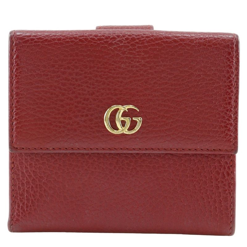 Gucci GG Marmont 456122 Leather Red Ladies Fold Wallet