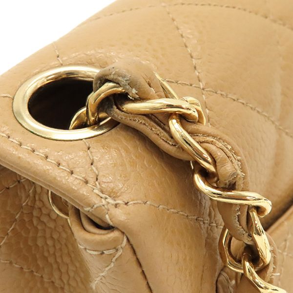 Chanel Shoulder Bag Mini Matelasse Caviar Skin Beige Gold Hardware Chain