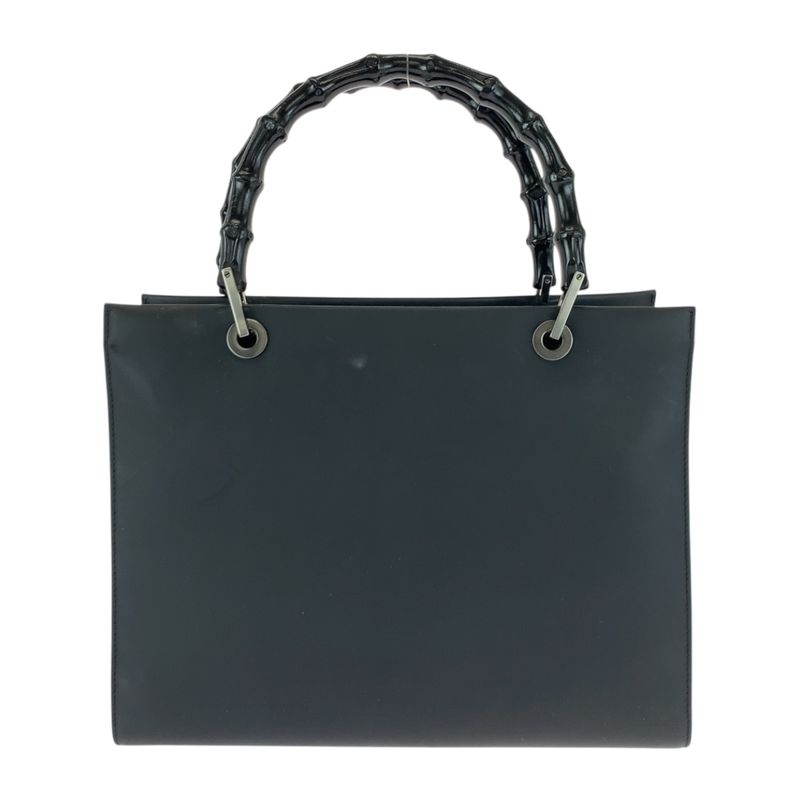 Gucci Bamboo Black Silver Hardware Leather 002 1010 Tote Bag Handbag Women