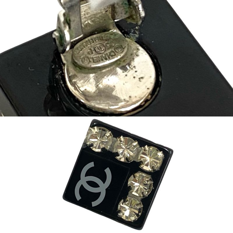 Chanel Coco Mark Rhinestone Square Earrings Ear Cuff Accessory 06P