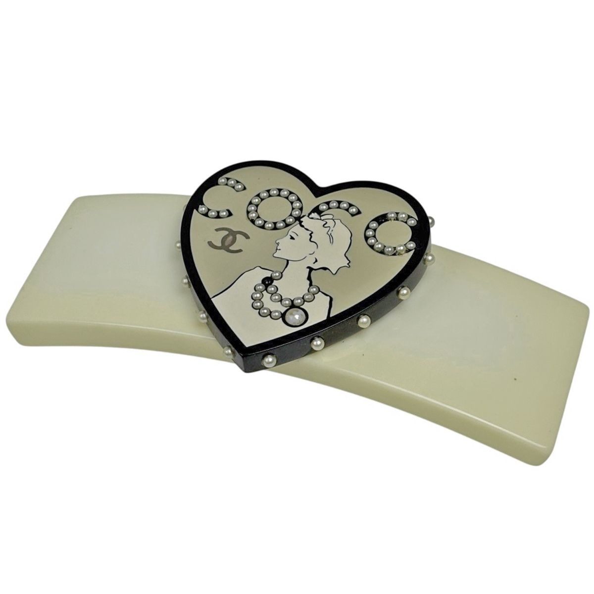 Chanel Coco Barrette Heart Plastic White Hair Accessory