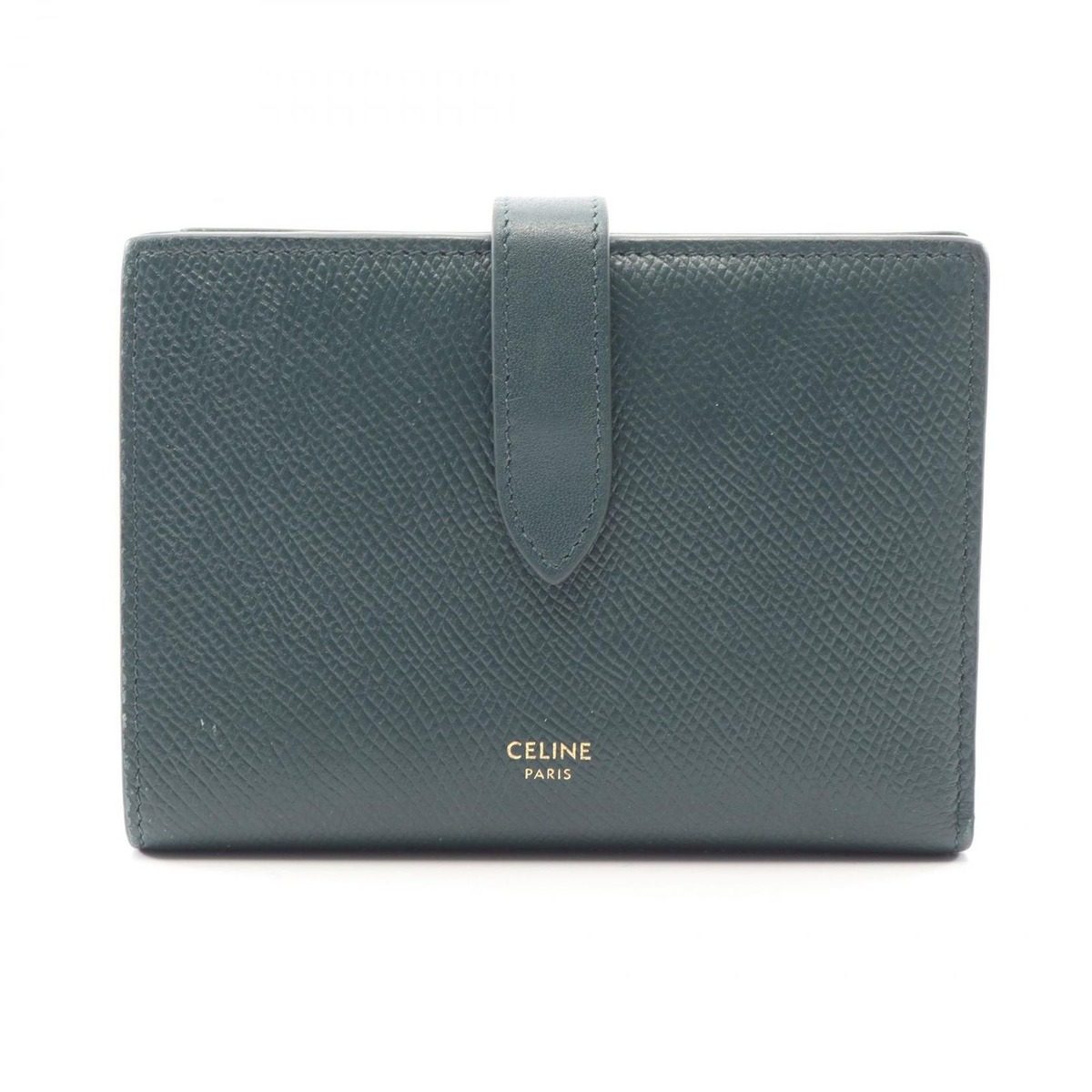 Celine Bifold Wallet Strap Green Leather