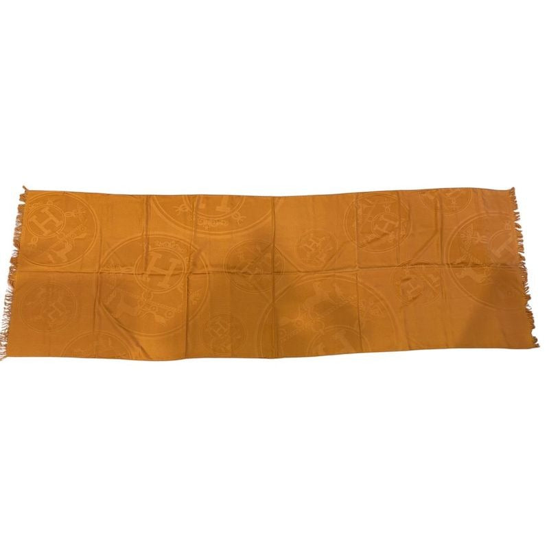 Hermes Shawl New Livris 220 Orange Brown Large Cashmere Silk 895