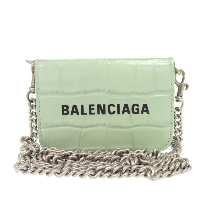 Balenciaga Chain Wallet Shape Pressed Leather Green Trifold