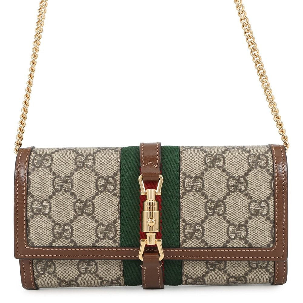 Gucci Chain Wallet GG Supreme Jackie Beige Brown
