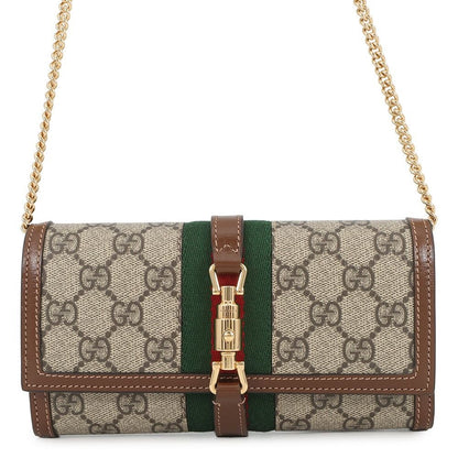 Gucci Chain Wallet GG Supreme Jackie Beige Brown