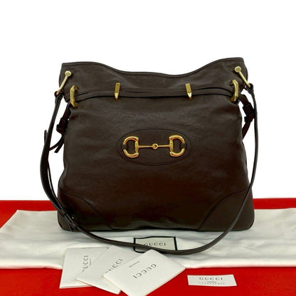 Gucci Horsebit Leather Drawstring Shoulder Bag Brown