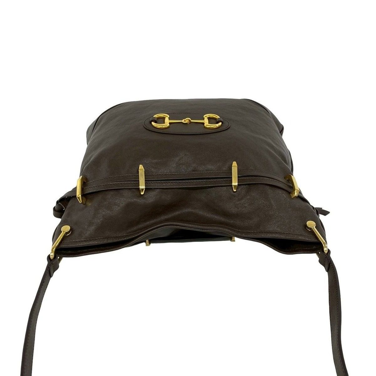 Gucci Horsebit Leather Drawstring Shoulder Bag Brown — view 4