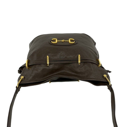 Gucci Horsebit Leather Drawstring Shoulder Bag Brown — view 4