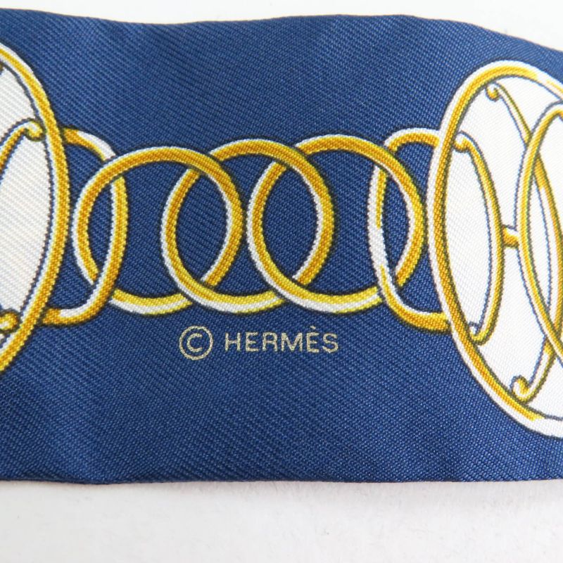 Hermes Twilly Lift Profile Lift Profile 100% Silk Marine/noir/gold Scarf With