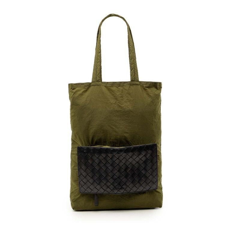 Bottega Veneta Intrecciato Eco Tote Foldable Black Khaki Leather