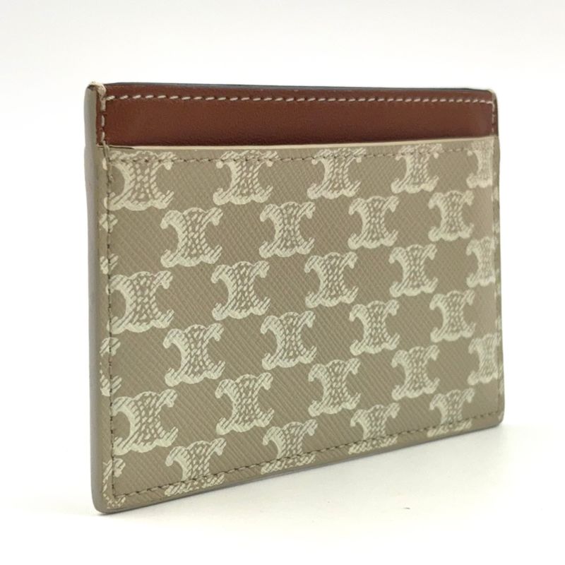 Celine Triomphe Logo Passcase Leather Brown Beige And White Card Case