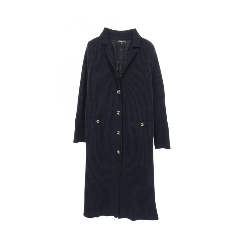 Chanel Cardigan Coco Mark Button Knit Navy Cotton Long