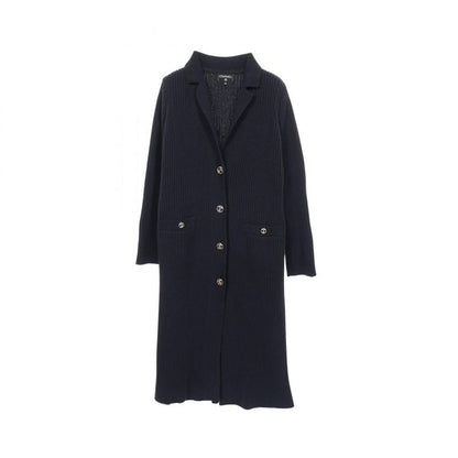 Chanel Cardigan Coco Mark Button Knit Navy Cotton Long